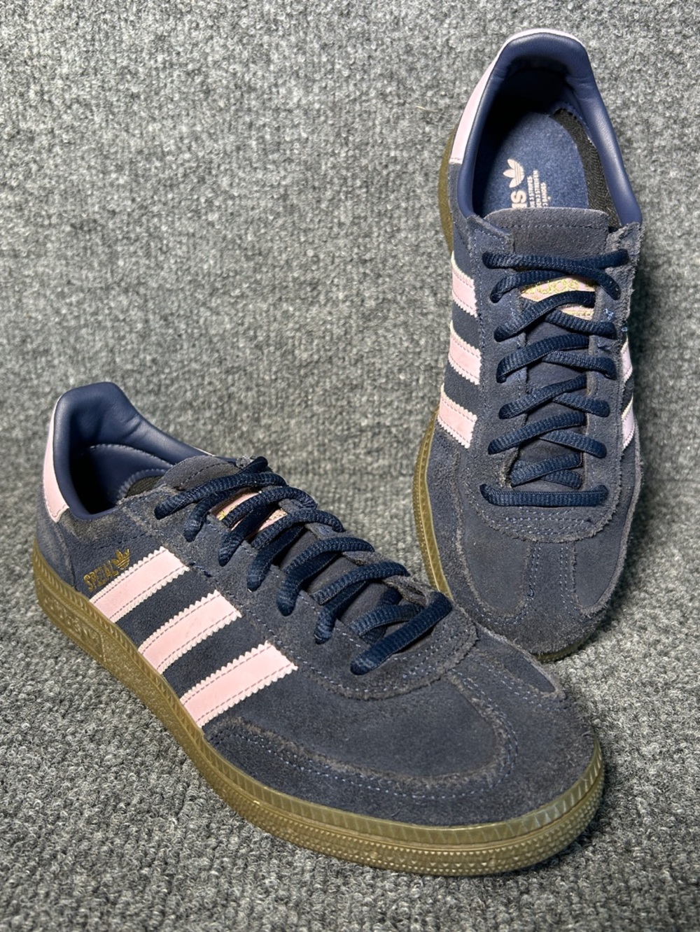 adidas Handball Spezial Navy Suede Sneakers Pink Stripes Kids Size US 4.5 UK 4
